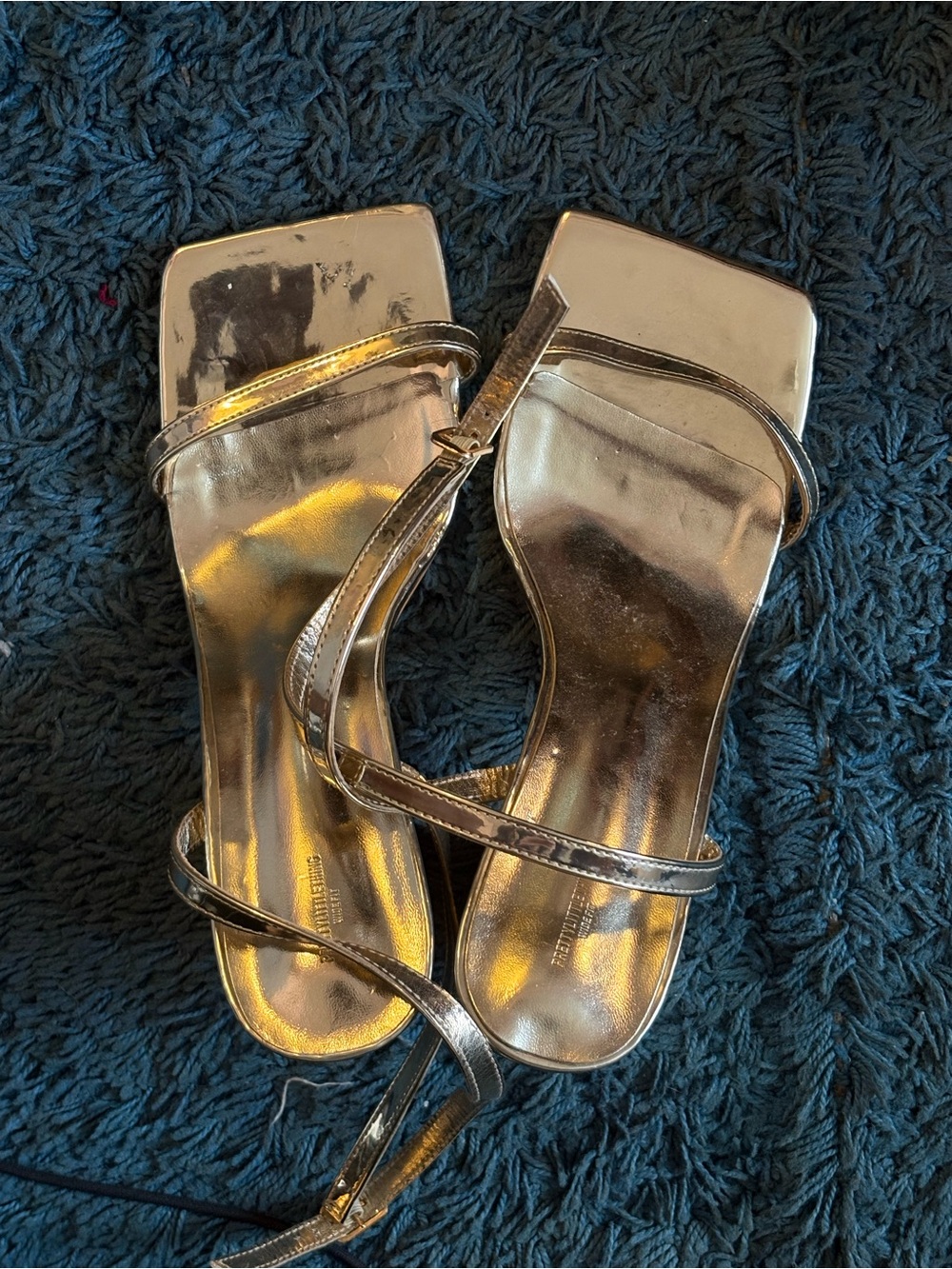 Fashion Nova Metallic Gold Strappy Square-Toe Heels - Picture 2 of 5
